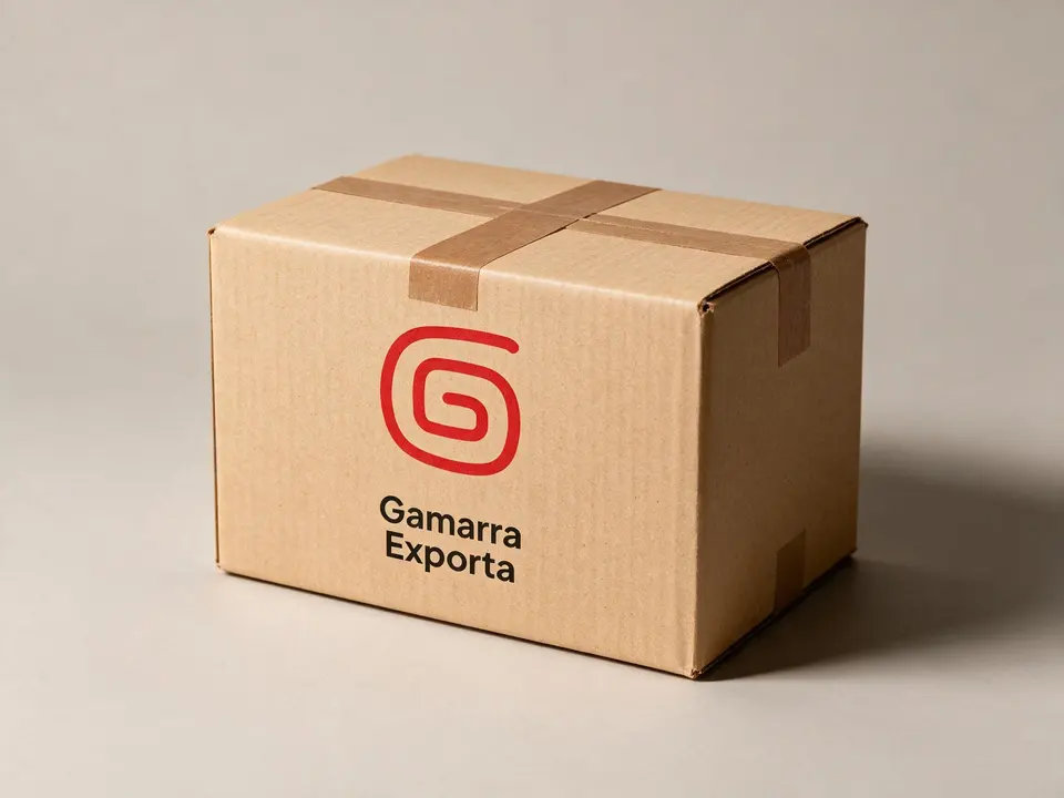Caja de exportación de cartón con la marca Gamarra Exporta