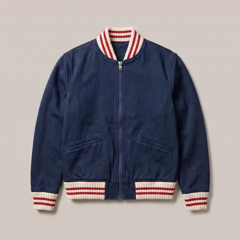 Casaca bomber azul con puños tejidos